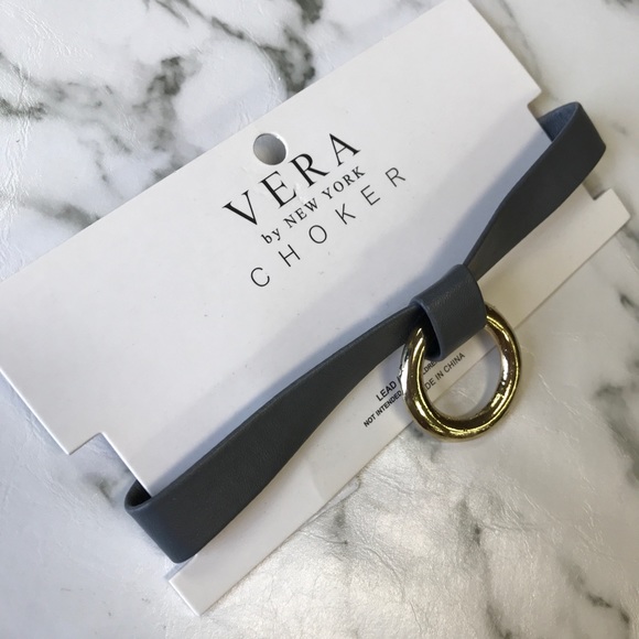 Grey Gold Hoop Medallion Leather Choker Necklace - Picture 7 of 7